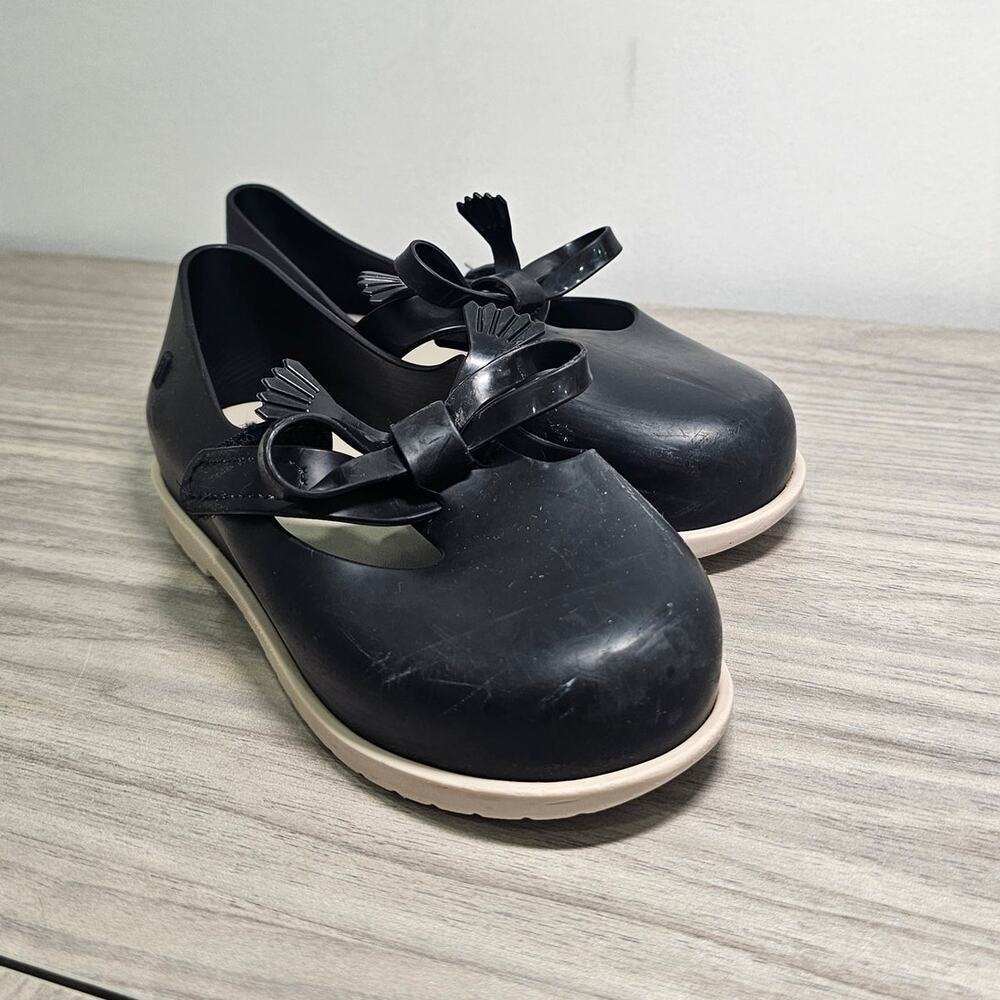 Mini Melissa Black Cream Beige T Straps Bow Shoes Girls Toddler USA 11
